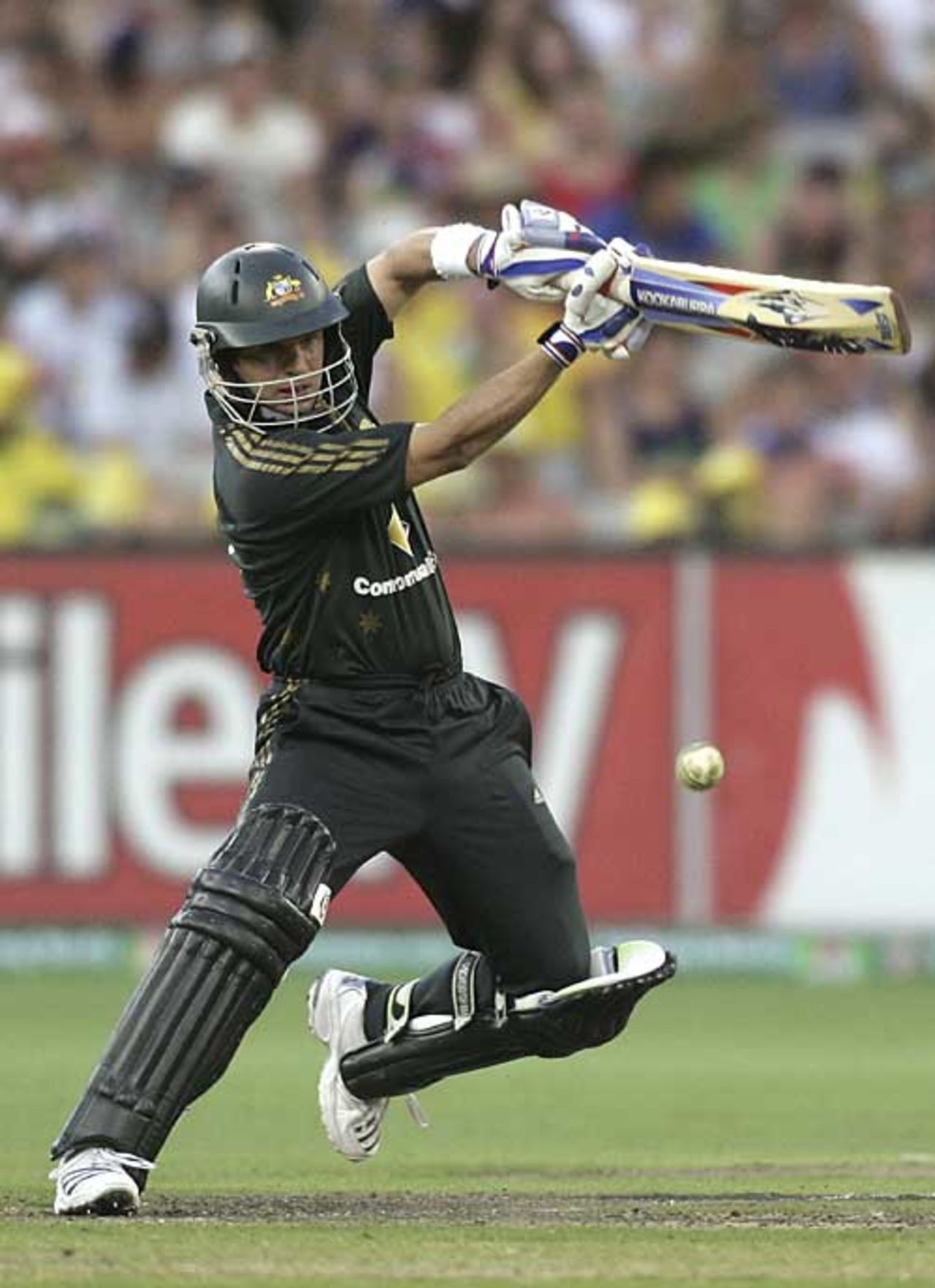 Brad Hodge drives off the back foot, but ended one short of a century, Australia v New Zealand, CB Series, 11th match, Melbourne, February 4, 2007