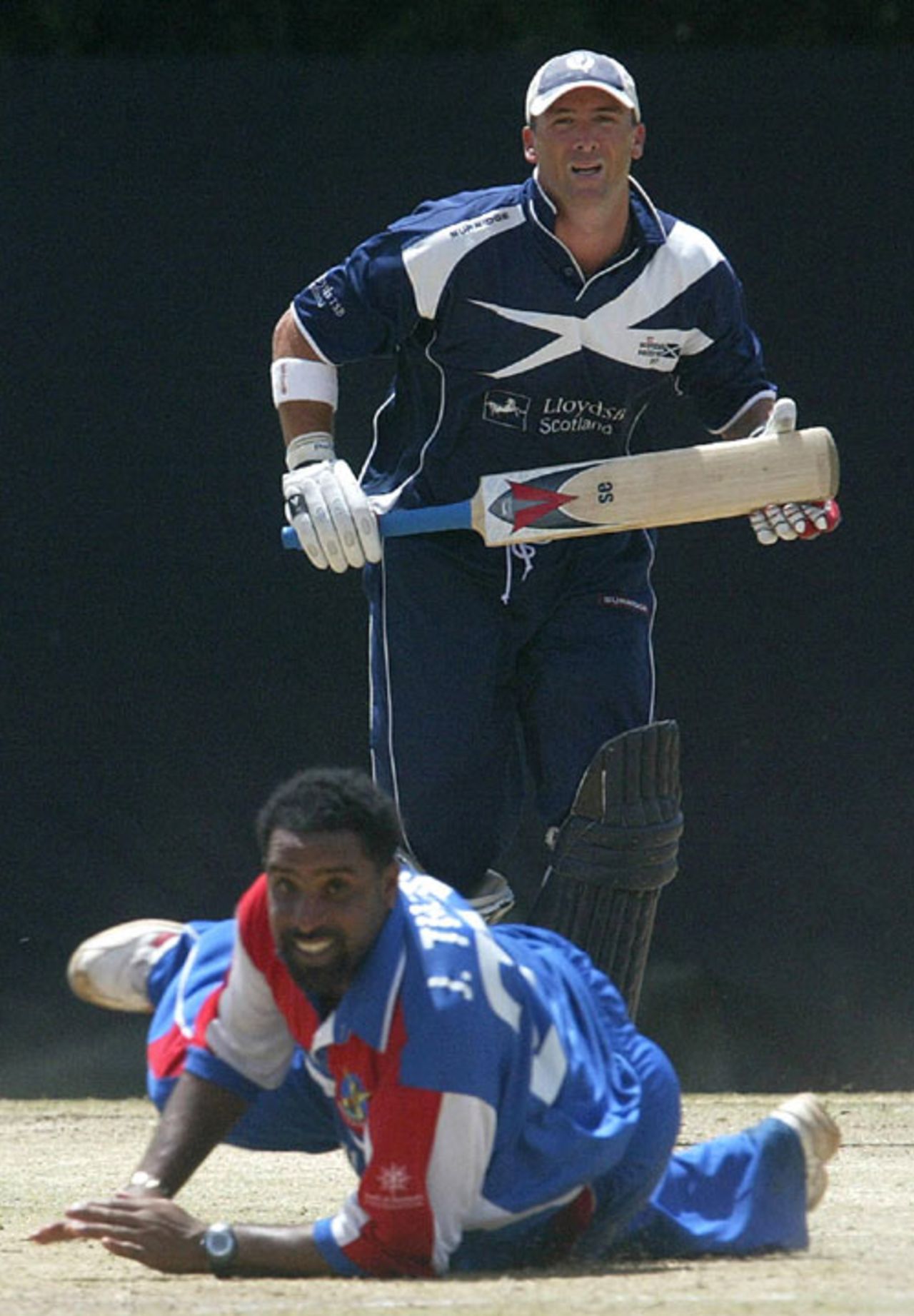 Gavin Hamilton straight drives past Janeiro Tucker during his 58,  Bermuda v Scotland, World Cricket League, Nairobi, February 5, 2007