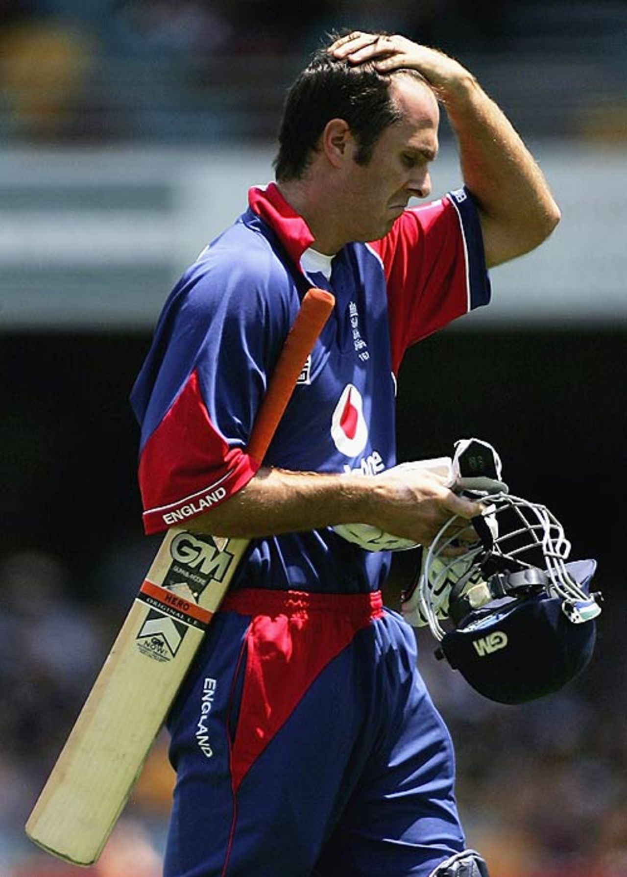 Michael Vaughan is bowled for 0 in his first match back after a hamstring injury, England v New Zealand, CB Series, 12th match, Brisbane, February 6, 2007