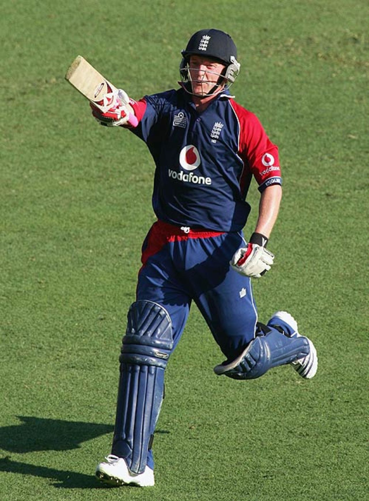Paul Collingwood salutes the dressing-room after reaching his third one-day century, England v New Zealand, CB Series, 12th match, Brisbane, February 6, 2007