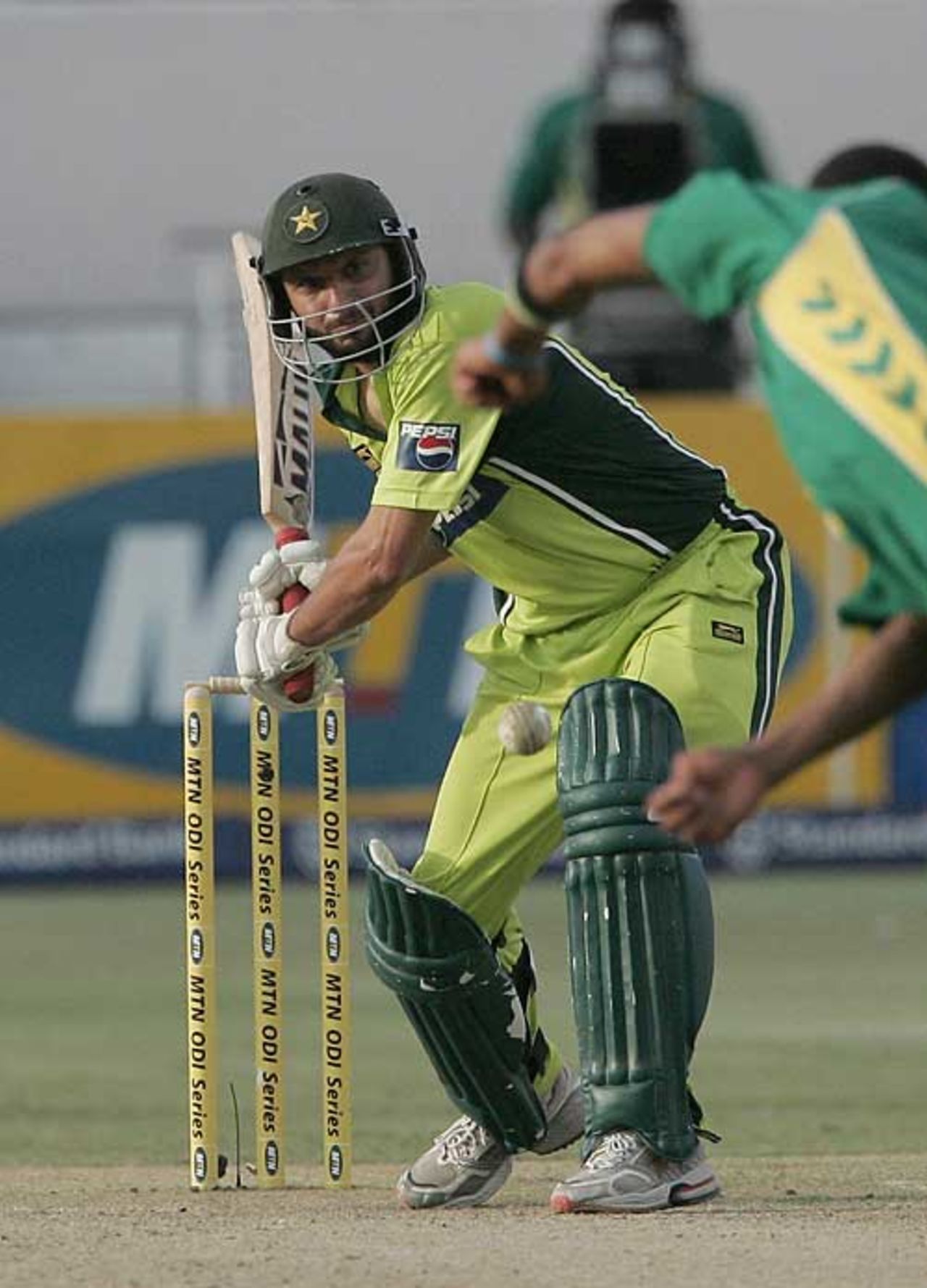 Shahid Afridi shapes to swing over the leg side, South Africa v Pakistan, 2nd ODI, Durban, February 7, 2007
