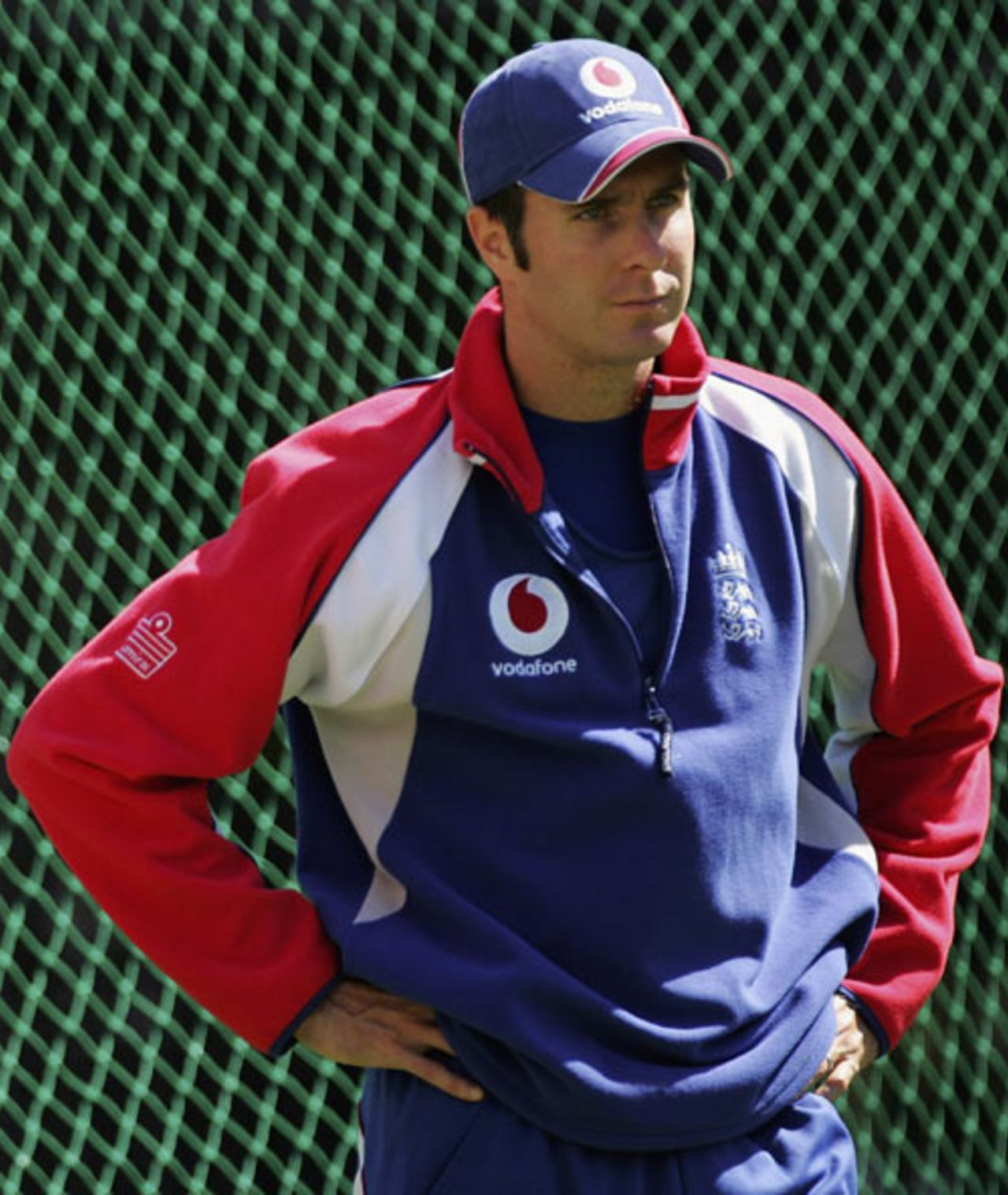 A glum-looking Michael Vaughan watches England in the nets after it was announced he would be returning home early, Melbourne, February 8, 2007