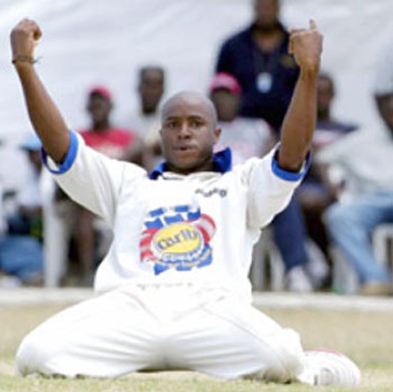 Tino Best celebrates another wicket as Barbados sealed the regional title, Guyana v Barbados, Guyana, February 7, 2007