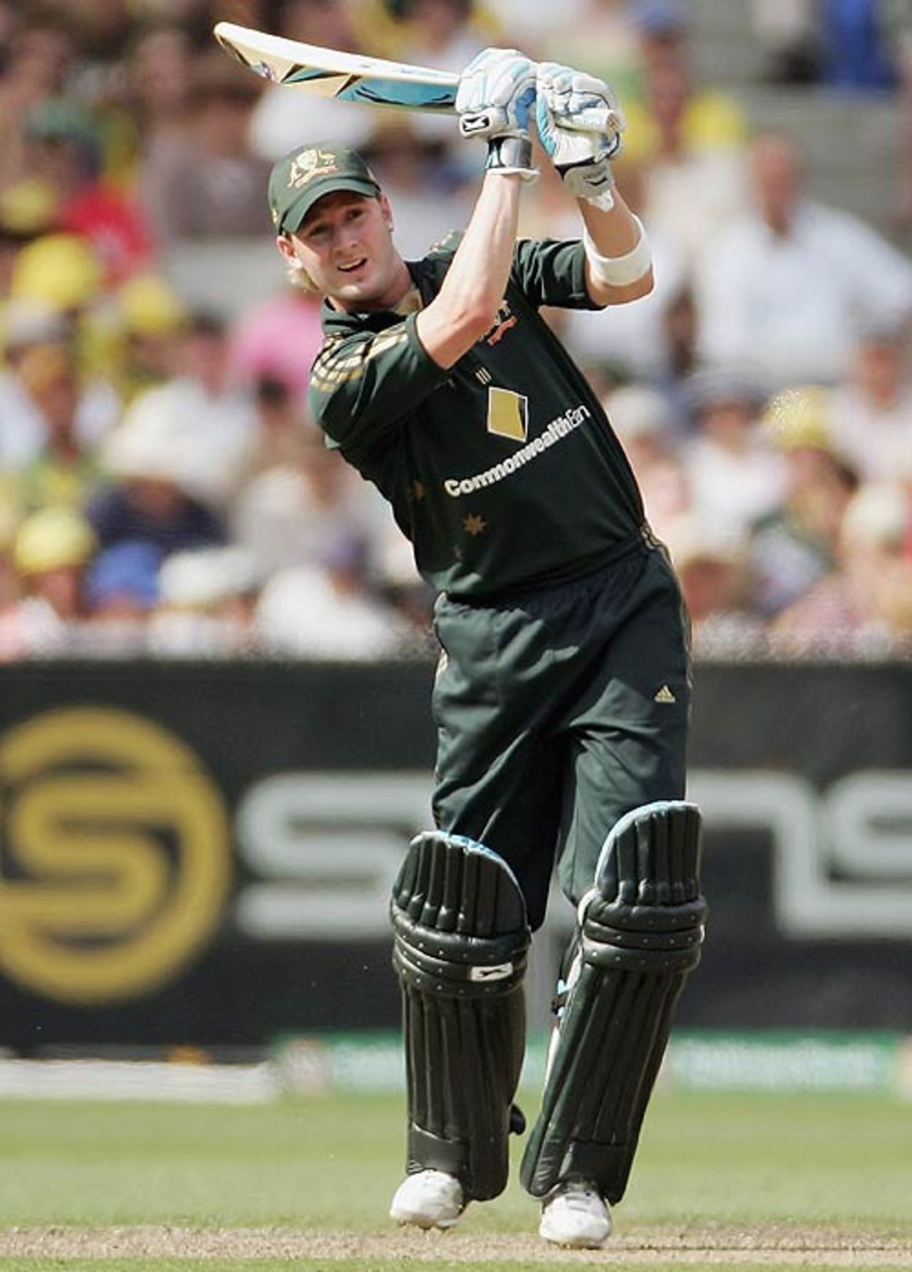 Michael Clarke drives handsomely down the ground, Australia v England, first CB Series final, Melbourne, February 9, 2007
