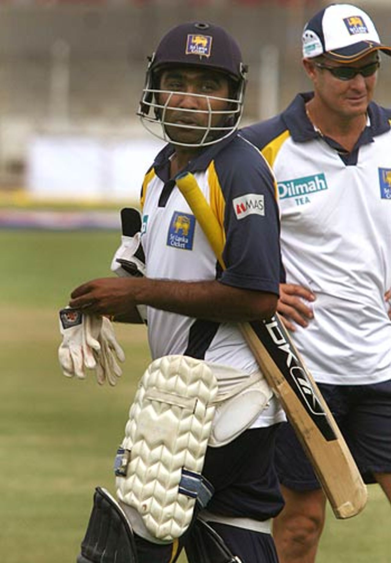 Mahela Jayawardene finishes a session at the nets, Rajkot, February 10, 2007
