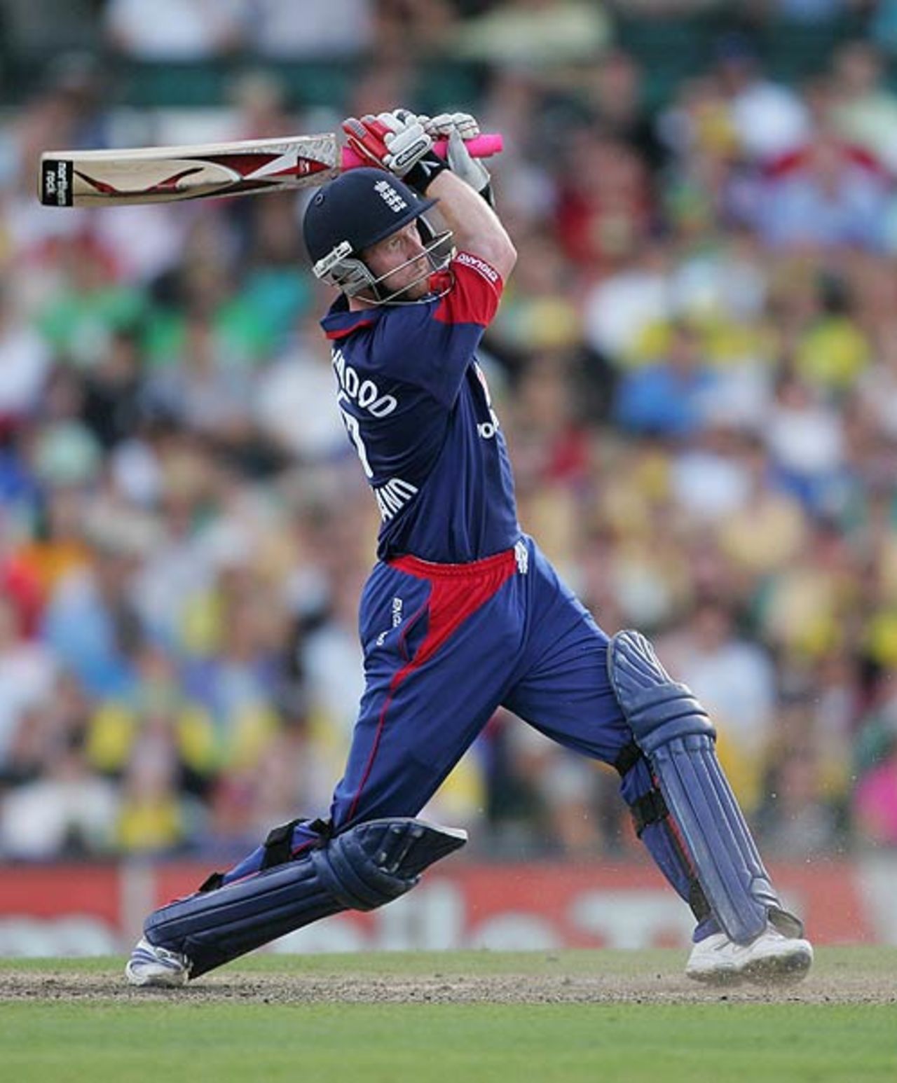Paul Collingwood launches a big drive during his innings of 70, Australia v England, CB Series, 2nd final, Sydney, February 11, 2007