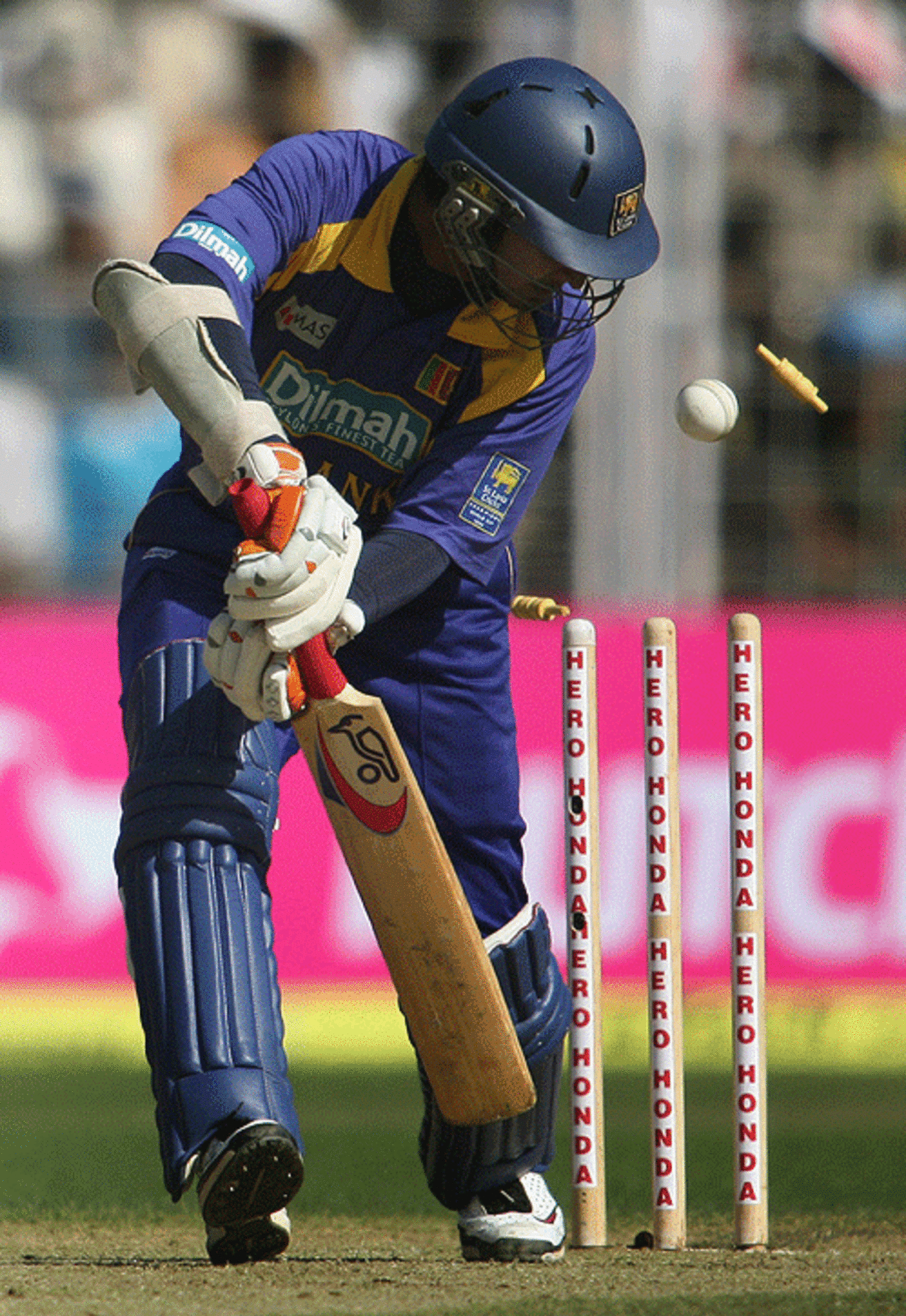 Kumar Sangakkara is bowled for 0, India v Sri Lanka, 3rd ODI, Margao, February 14, 2007