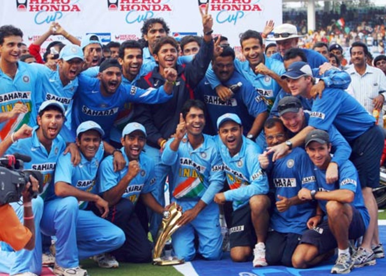 The victorious Indian team after the series win, India v Sri Lanka, 4th ODI, Visakhapatnam, February 17, 2007