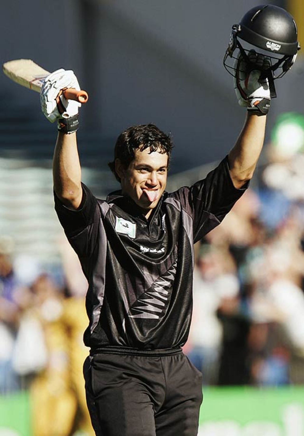 Ross Taylor celebrates his second limited-overs century, New Zealand v Australia, Chappell-Hadlee Trophy, 2nd match, Auckland, February 18, 2007