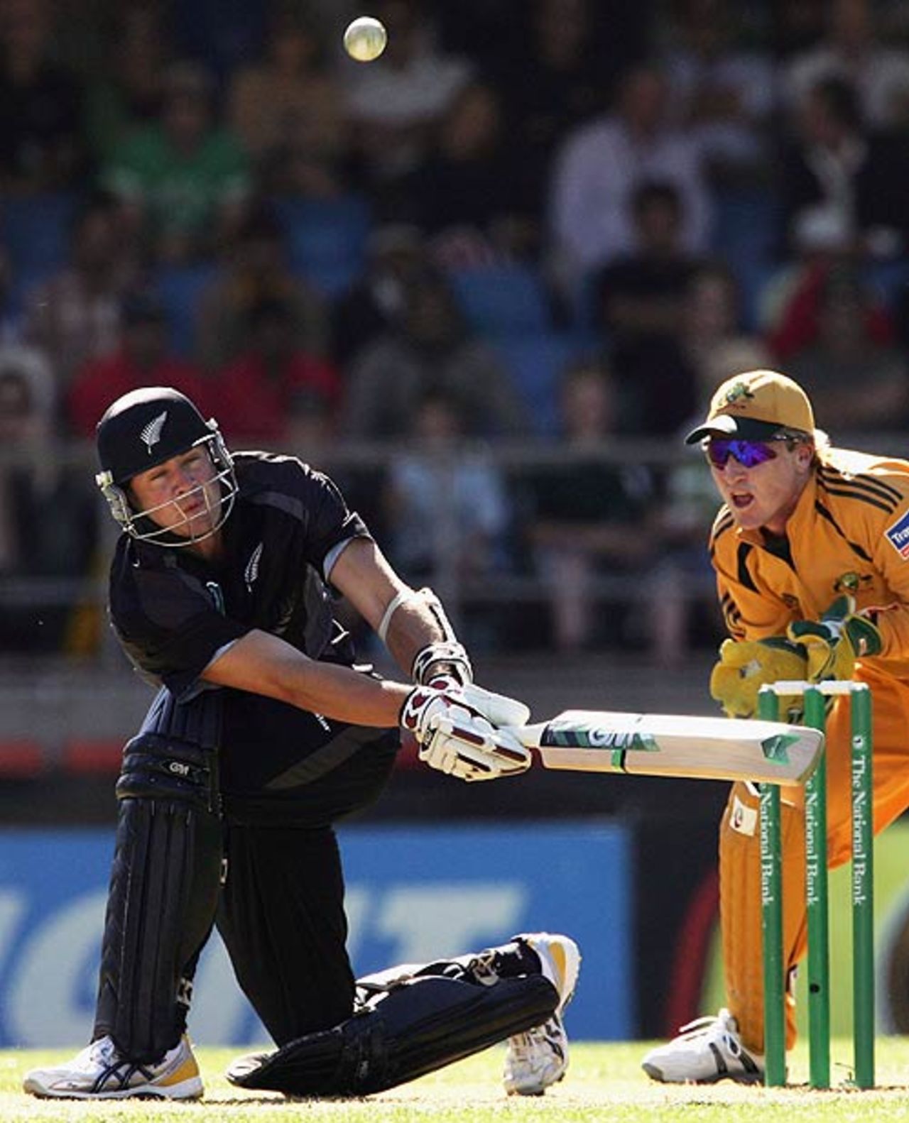 Peter Fulton tries to sweep the spinner during his unbeaten 76, New Zealand v Australia, Chappell-Hadlee Trophy, 2nd match, Auckland, February 18, 2007