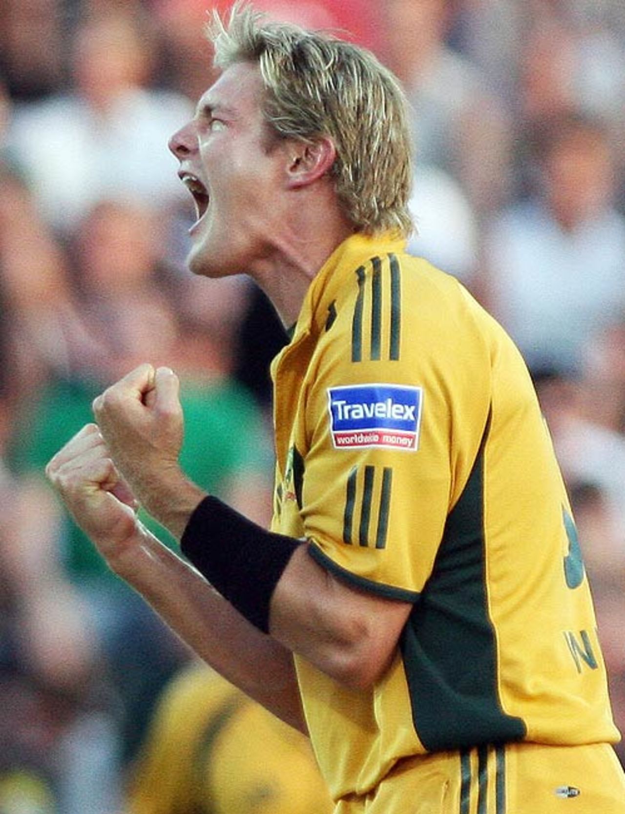 Shane Watson is delighted after getting a scalp, New Zealand v Australia, Chappell-Hadlee Trophy, 3rd match, Hamilton, February 20, 2007