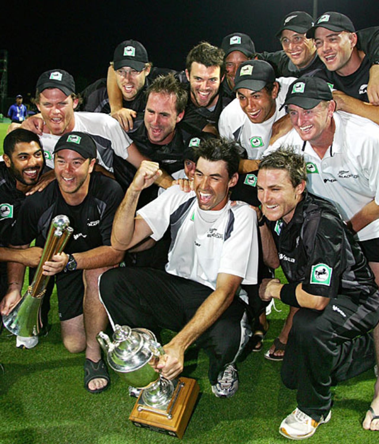 Stephen Fleming leads the celebrations for New Zealand after their brilliant 3-0 victory over Australia, New Zealand v Australia, Chappell-Hadlee Trophy, 3rd match, Hamilton, February 20, 2007