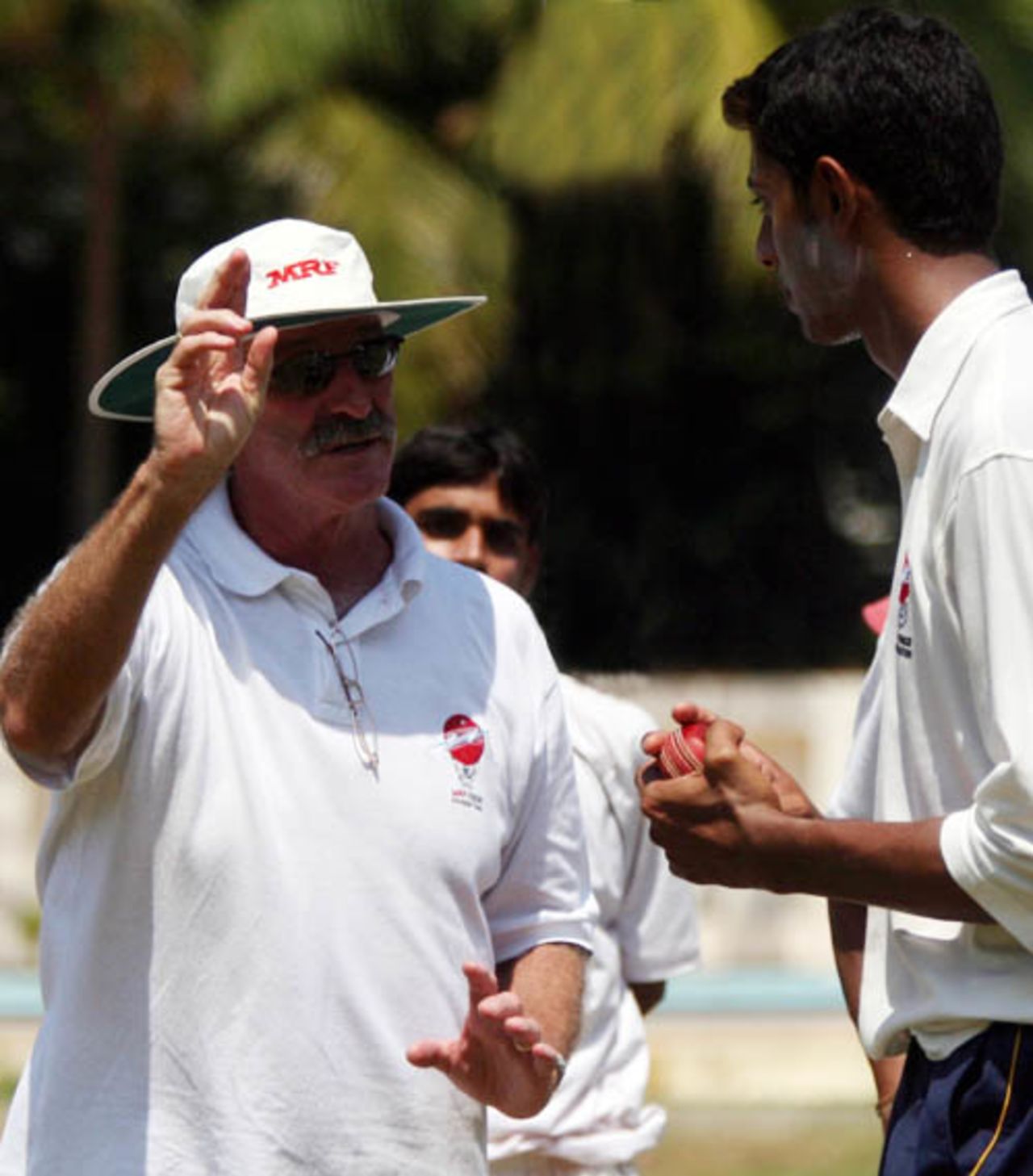 Dennis Lillee gives tips to trainees at the MRF Pace foundation, Chennai, February 23, 2007