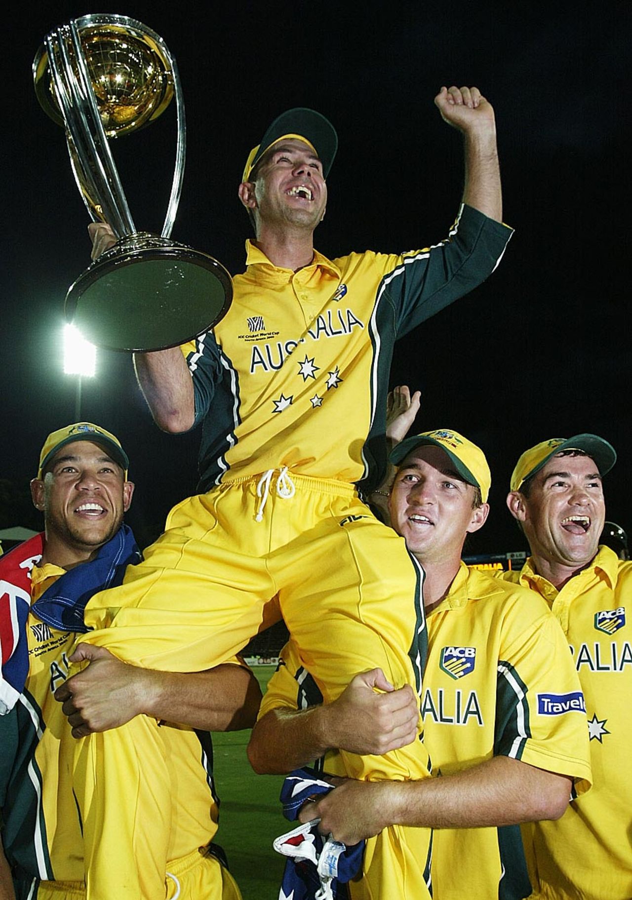 Ricky Ponting and gang celebrate Australia's third World Cup victory, Australia v India, World Cup final, Johannesburg, March 23, 2003