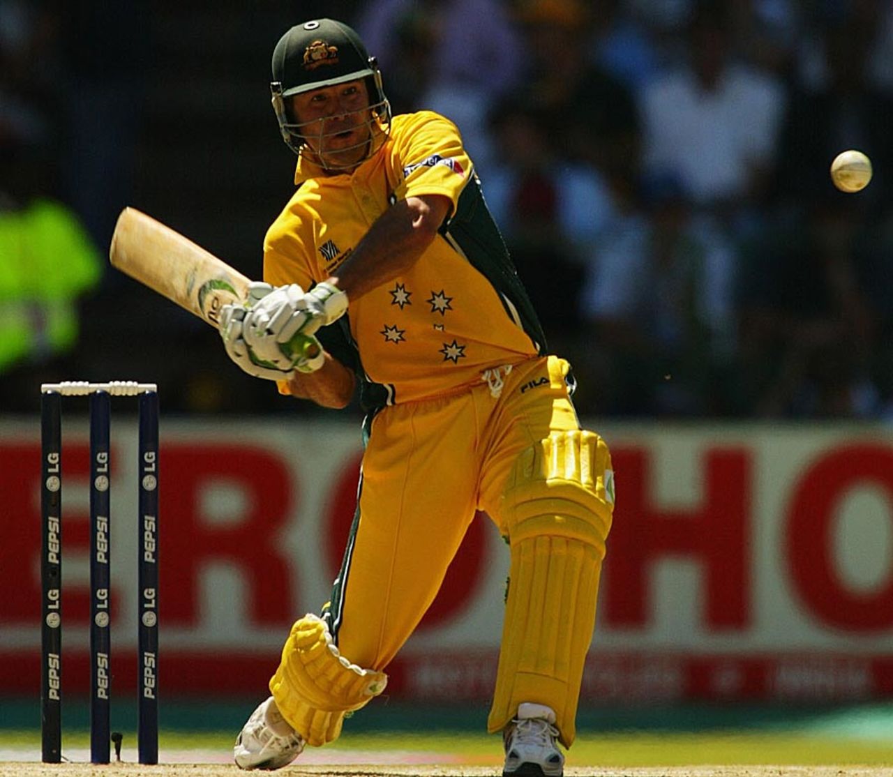 Ricky Ponting gets in position to dismiss the ball out of sight during his 140, Australia v India, World Cup final, Johannesburg, March 23, 2003