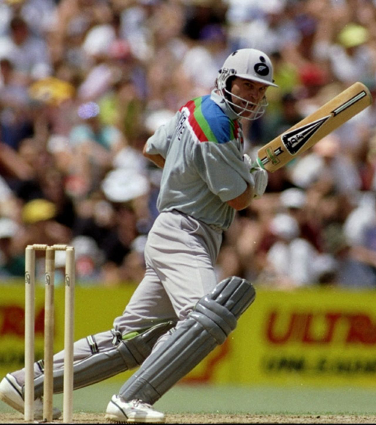 Martin Crowe strokes one to the fence, New Zealand v Australia, February 1992