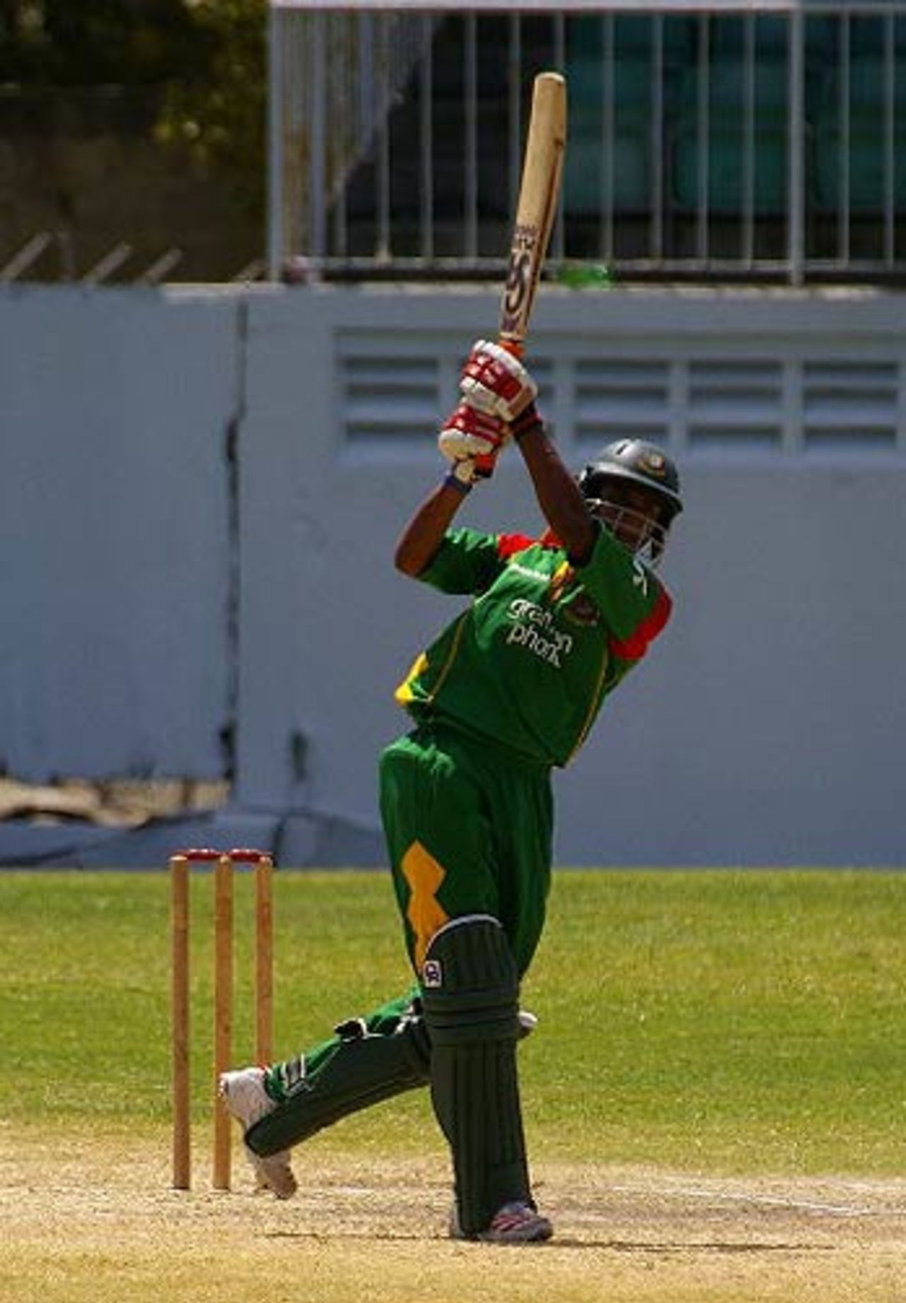 Saqibul Hasan hits out during his 134 not out against Canada, Antigua, February 28, 2007