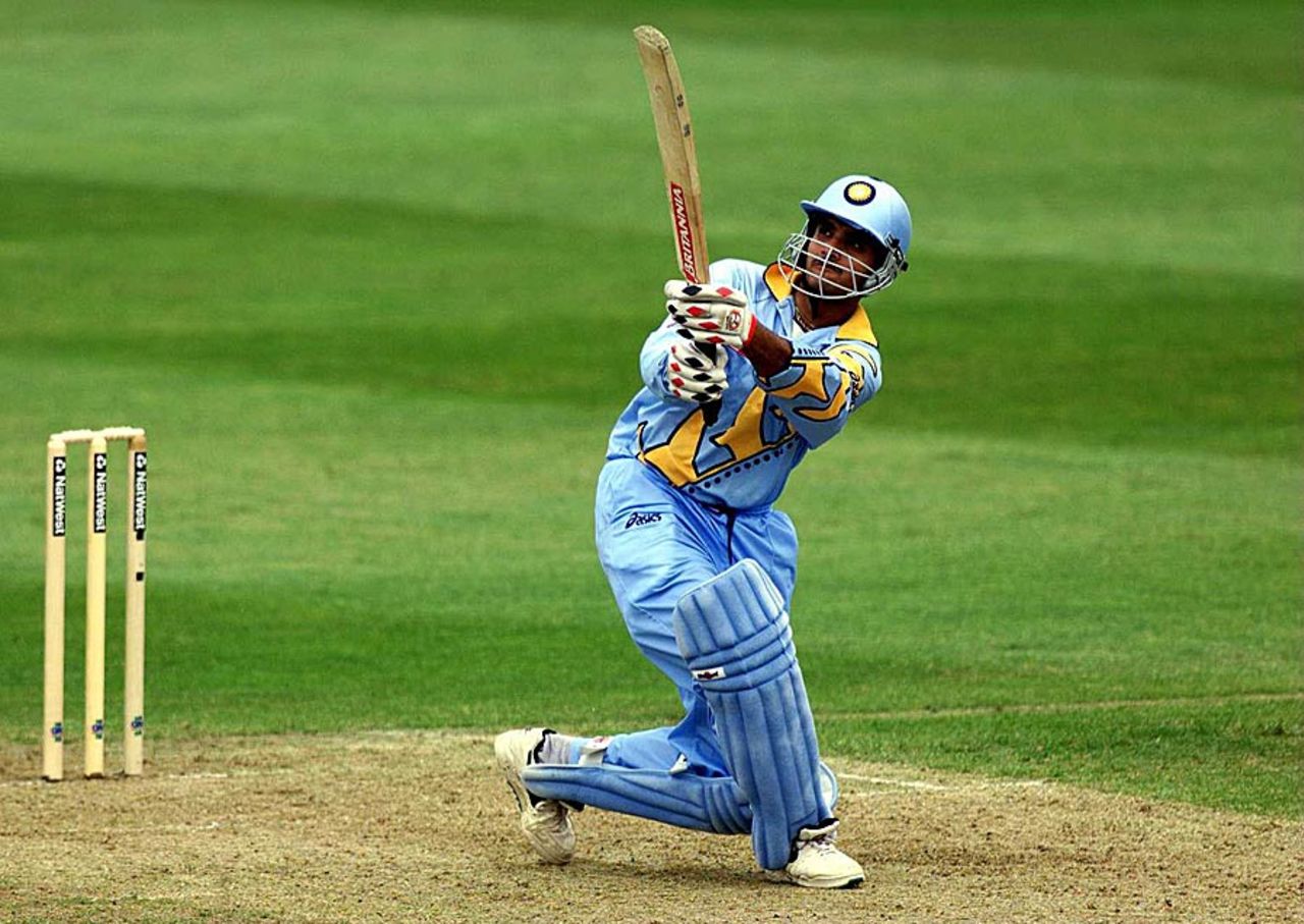 Sourav Ganguly swings one of his seven sixes, 21st match: India v Sri Lanka, World Cup, Taunton, May 26, 1999