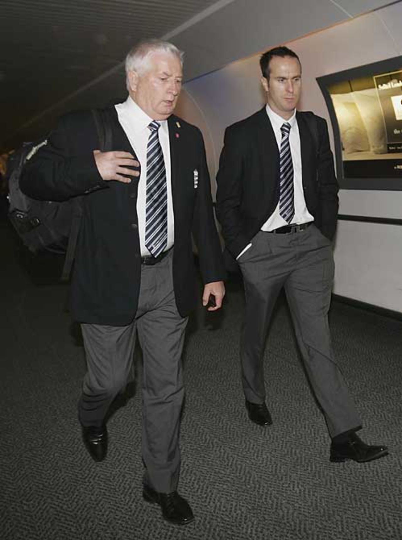 Michael Vaughan and Duncan Fletcher at Gatwick Airport as England leave for the World Cup, Gatwick, March 2, 2007