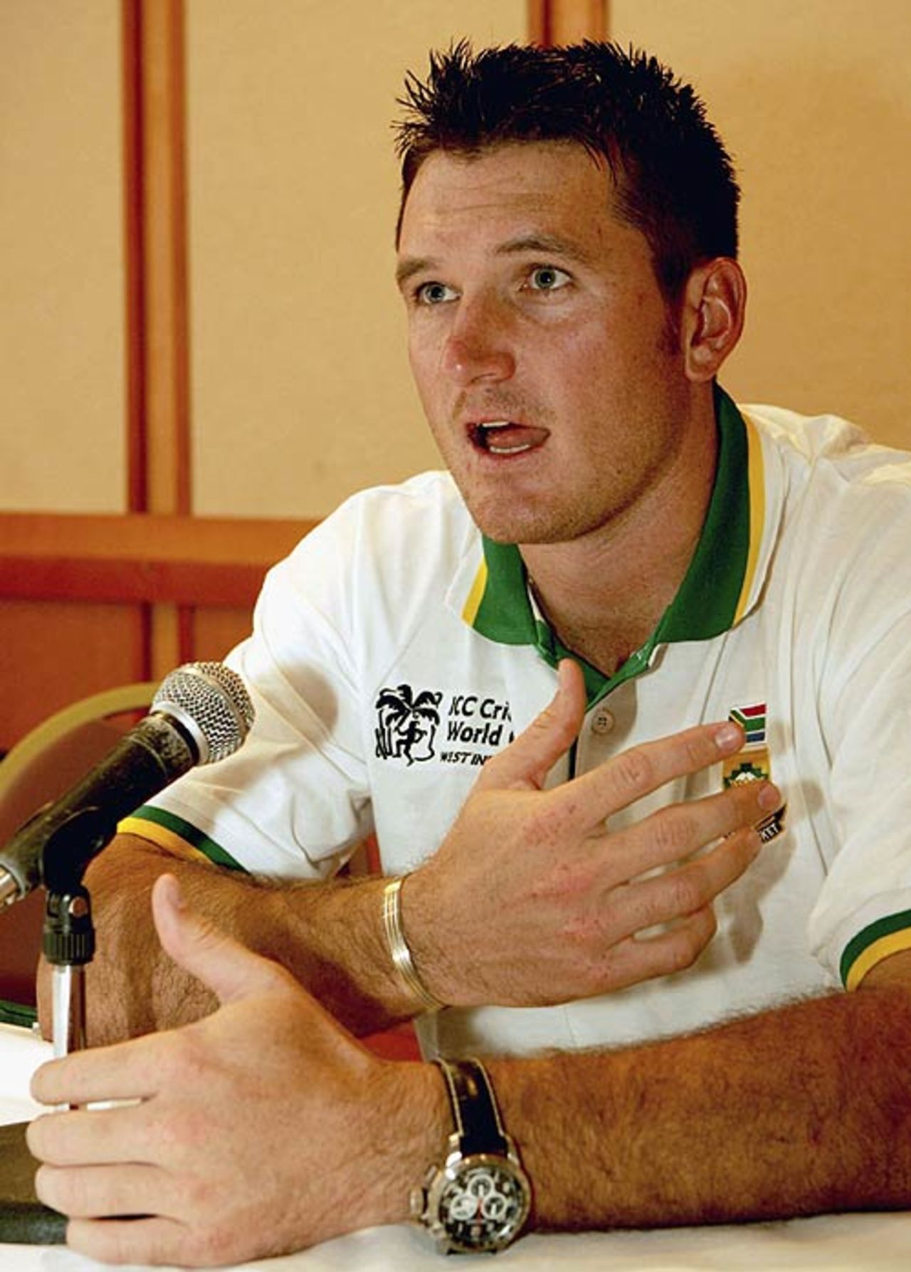 Graeme Smith answers questions after arriving for the World Cup, Trinidad, March 2, 2007