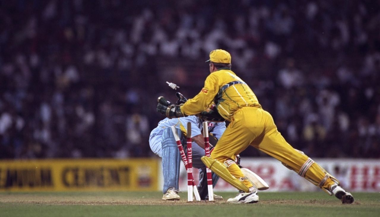 Ian Healy stumps Sachin Tendulkar off a wide, India v Australia, Mumbai, February 27, 1996