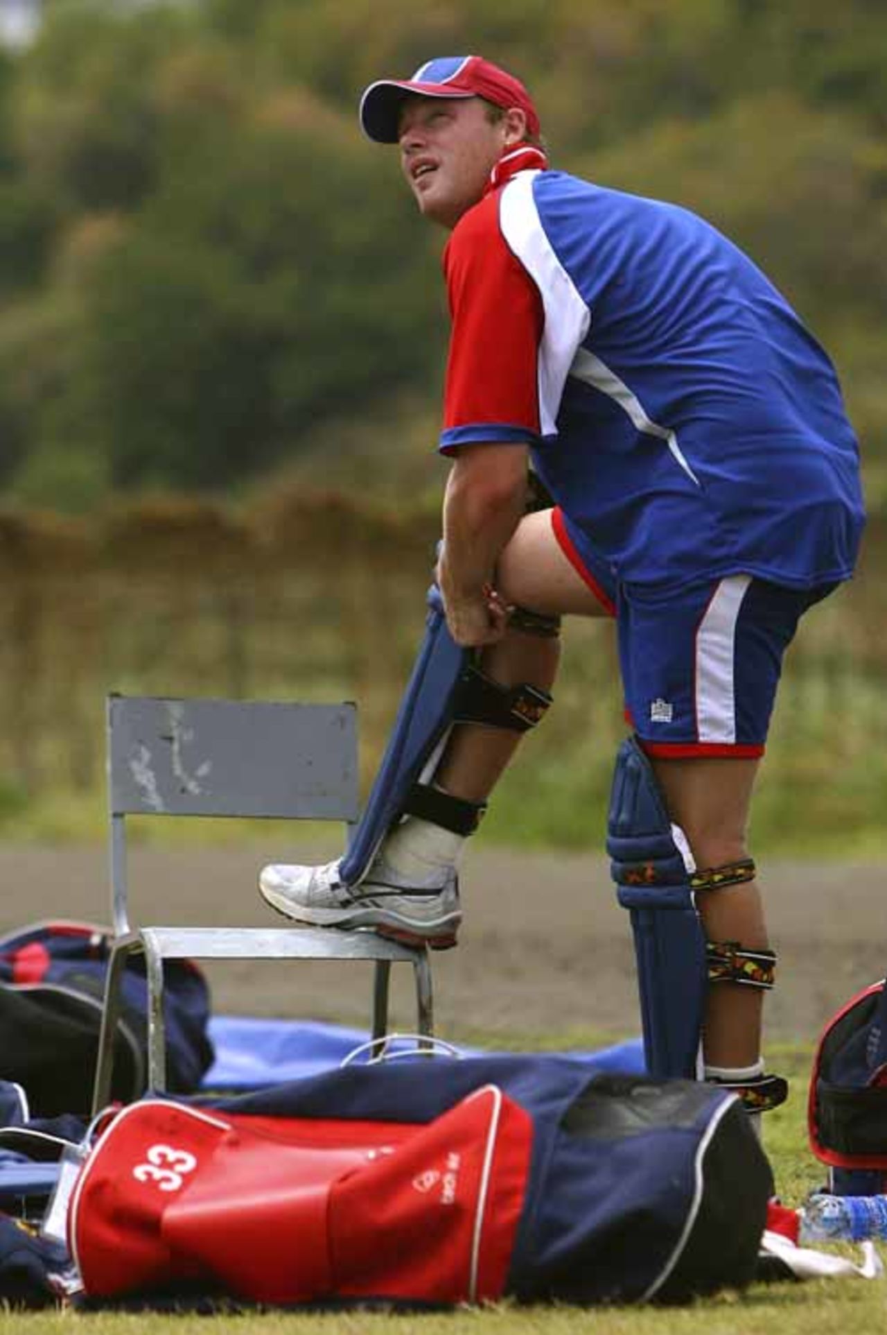 Andrew Flintoff pads up for a net session, Arnos Vale, St Vincent, March 4, 2007