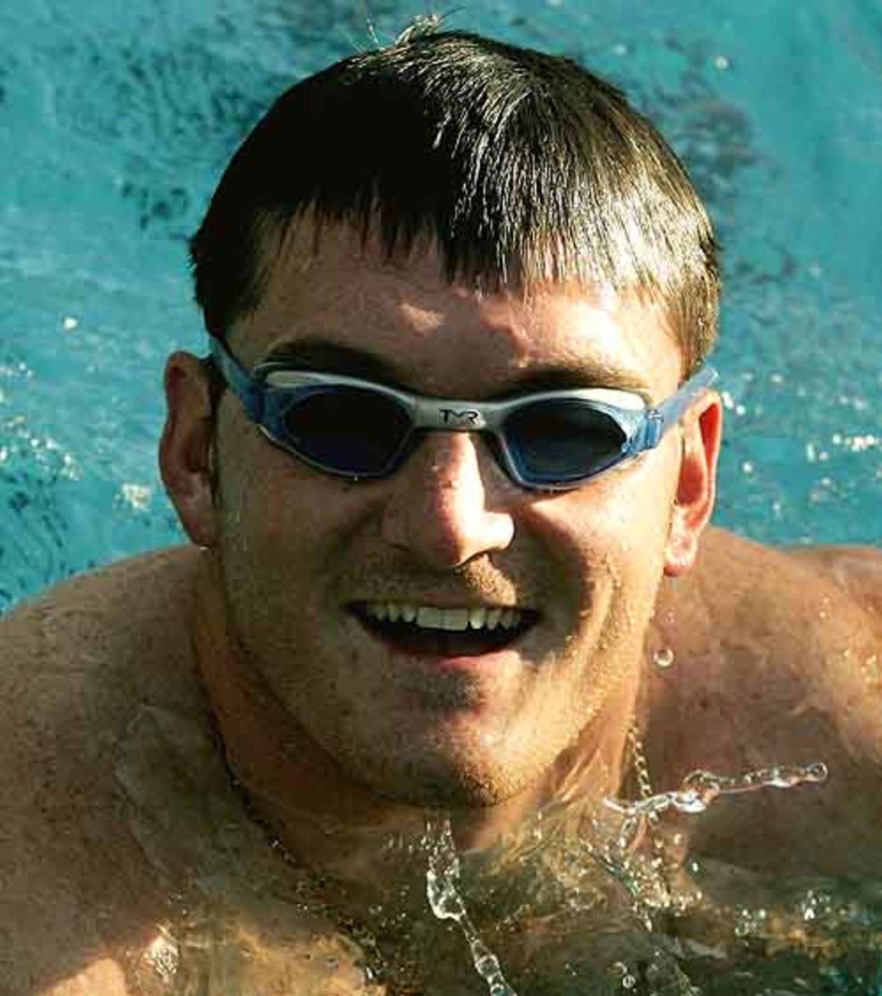 Graeme Smith of South Africa trains in the pool at the team hotel in Port of Spain, March 5, 2007
