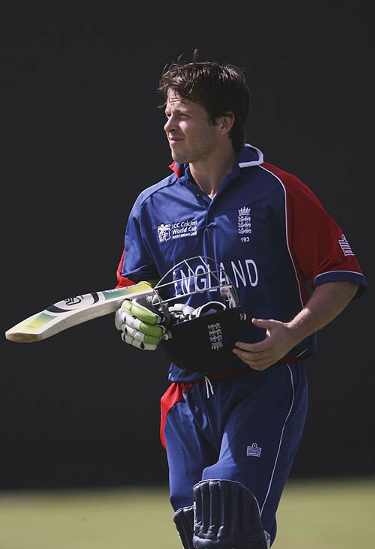 Ed Joyce trudges back to the pavilion after being yorked by Kevin Hurdle, England v Bermuda, World Cup warm-up, Arnos Vale, March 5, 2007