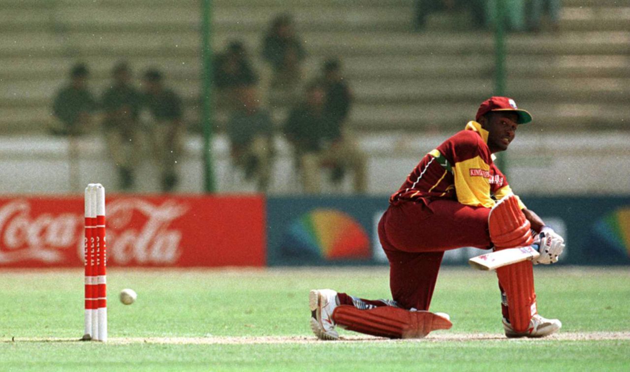 Brian Lara sweeps during his hundred against South Africa in the 1996 World Cup