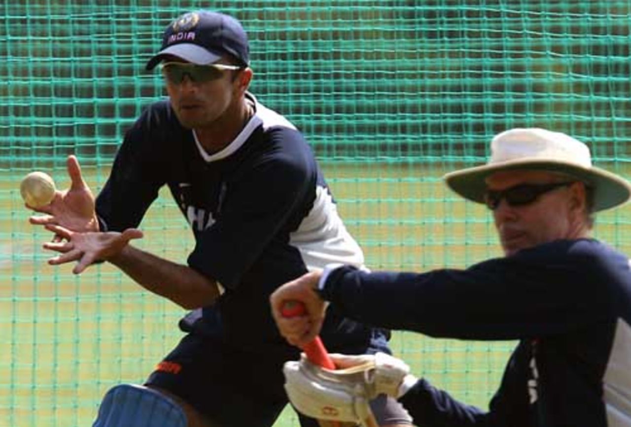 Greg Chappell gives Rahul Dravid catching practice, St Ann, March 6, 2007