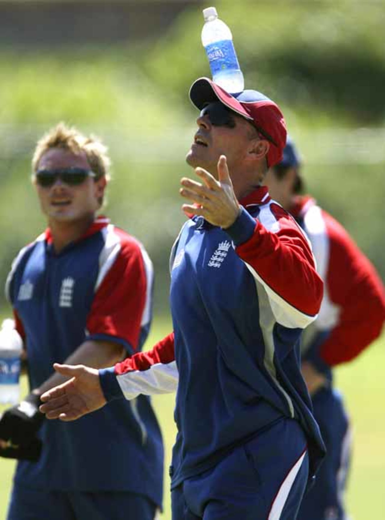 Paul Nixon balances a bottle during the nets session at Sion Hill Cricket Ground, Kingstown, St Vincent, March 6, 2007