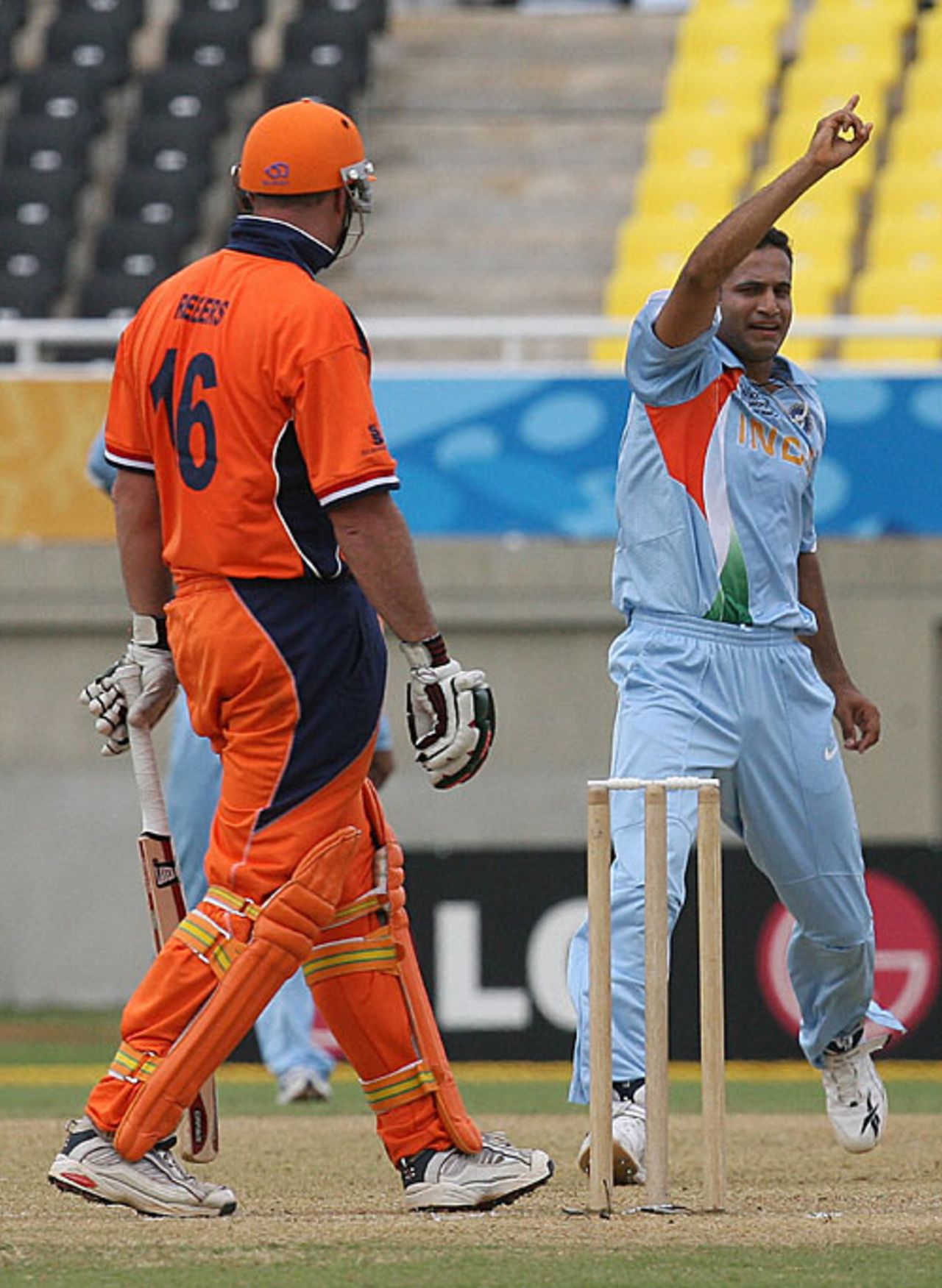 Irfan Pathan traps Darron Reekers leg-before, India v Netherlands, Trelawny, Jamaica, March 6, 2007