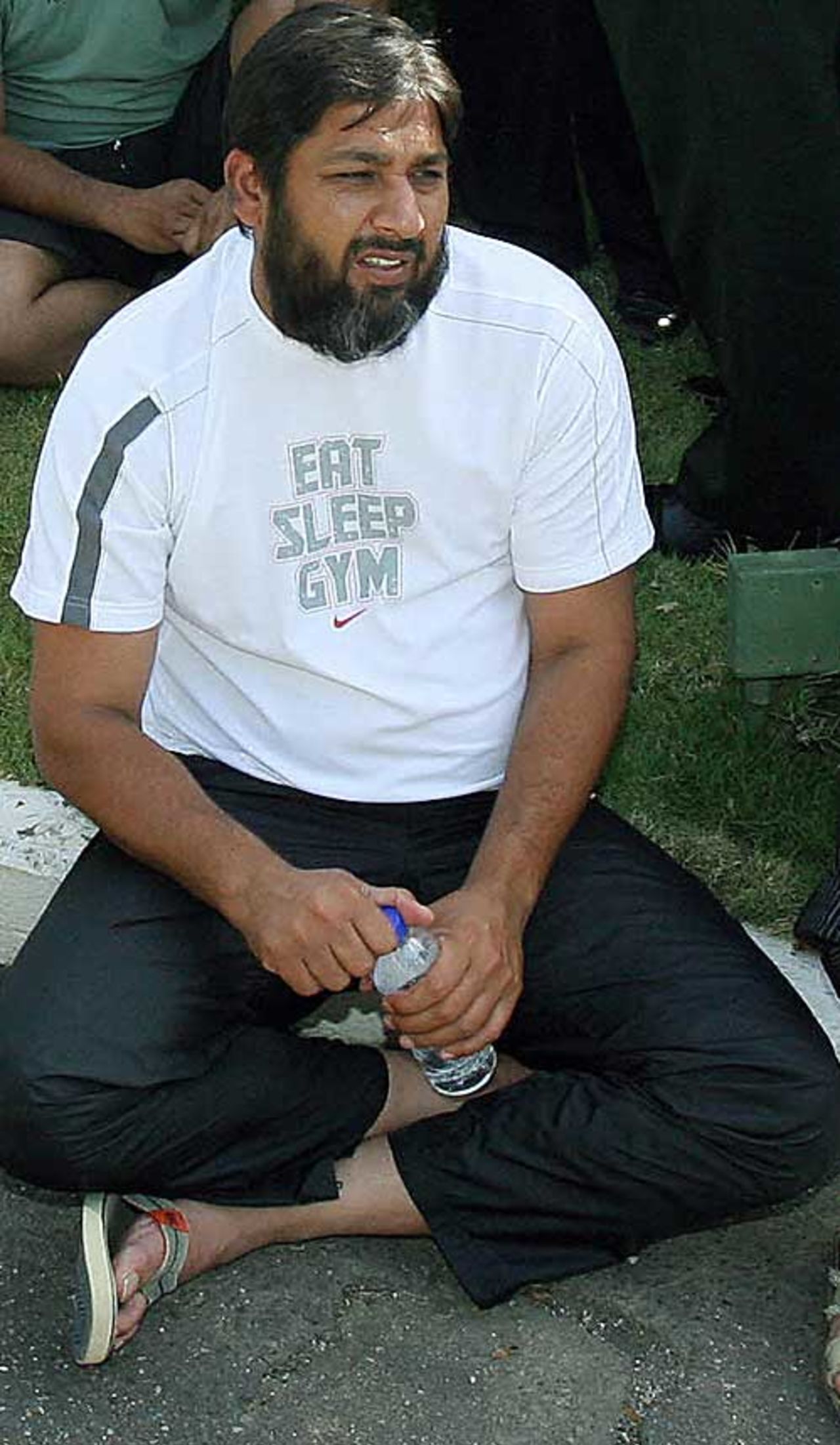 Inzamam-ul-Haq was unfazed upon being evacuated from the Pakistan and South Africa players' hotel after a fire, Port of Spain, 7 March 2007