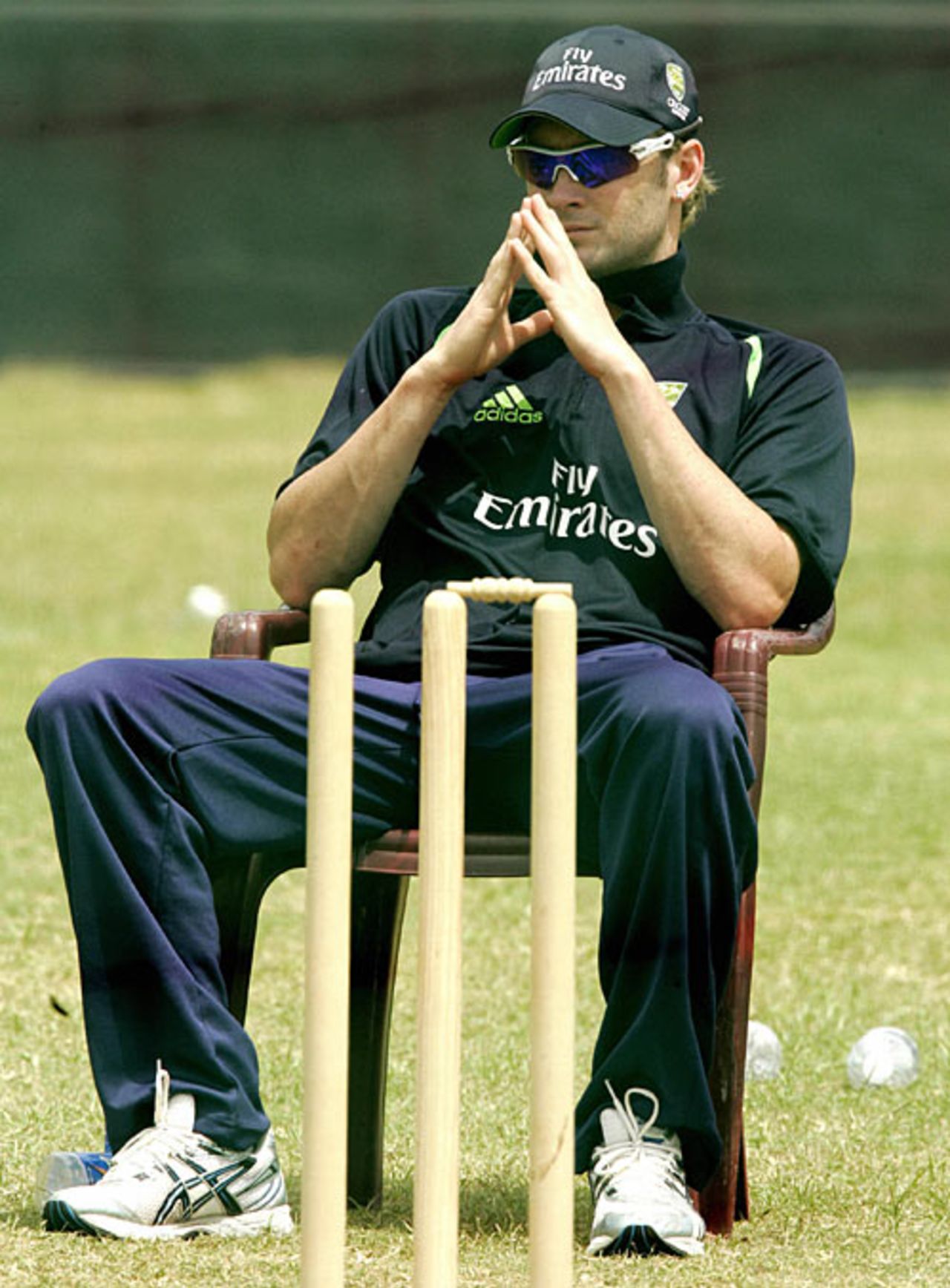 Michael Clarke has a breather after a net session, 2007 World Cup, St Vincent, March 8, 2007