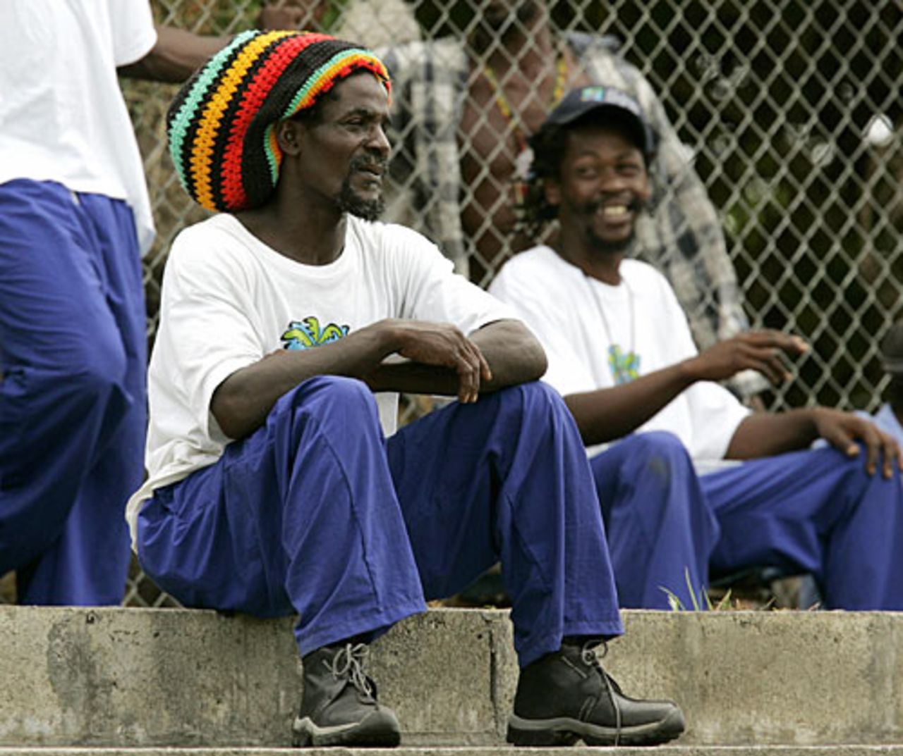 Ground staff watch Australia train at St Vincent, 2007 World Cup, St Vincent, March 8, 2007