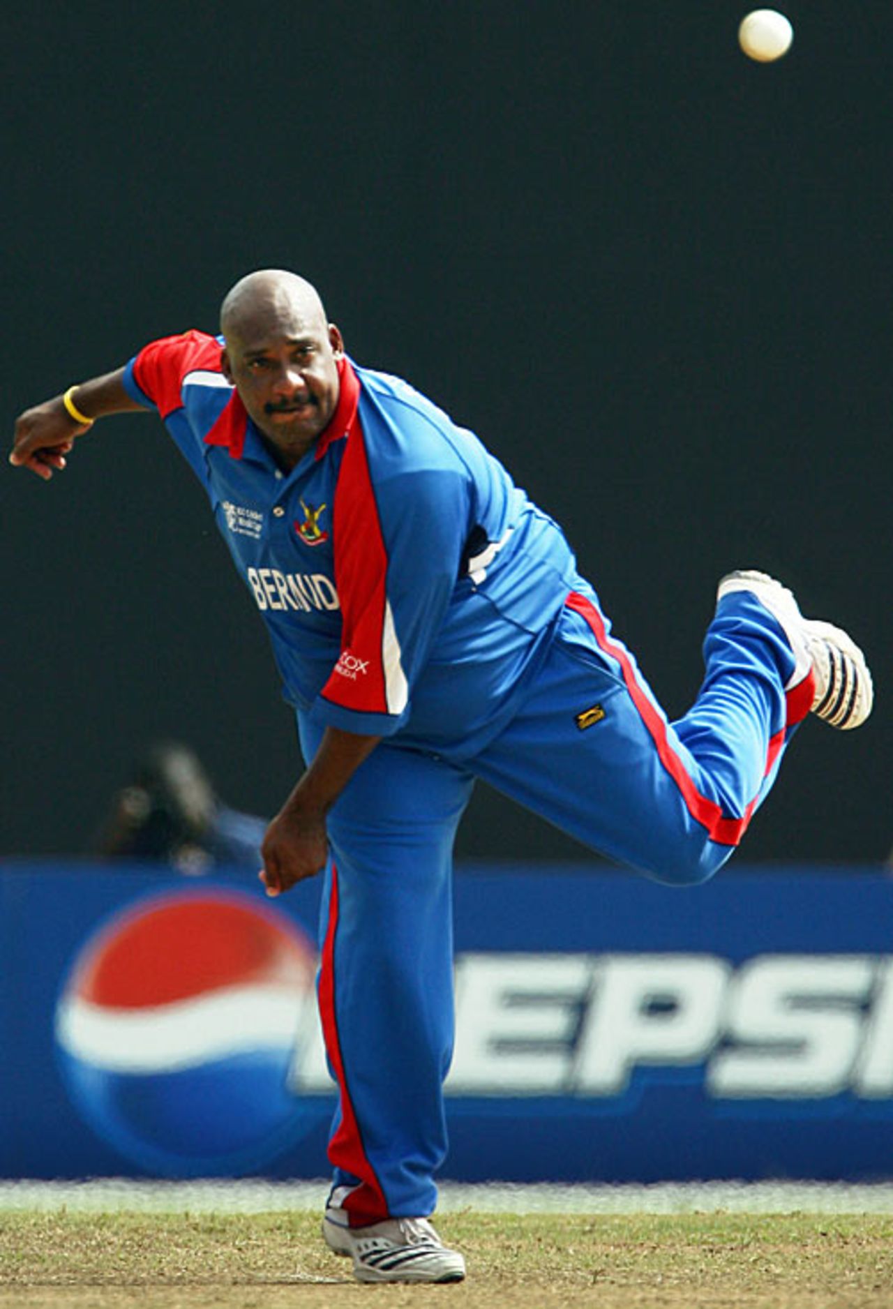 Dwayne Leverock sends down another delivery against Zimbabwe, Bermuda v Zimbabwe, 2007 World Cup warm-up, Kingstown, March 8, 2007