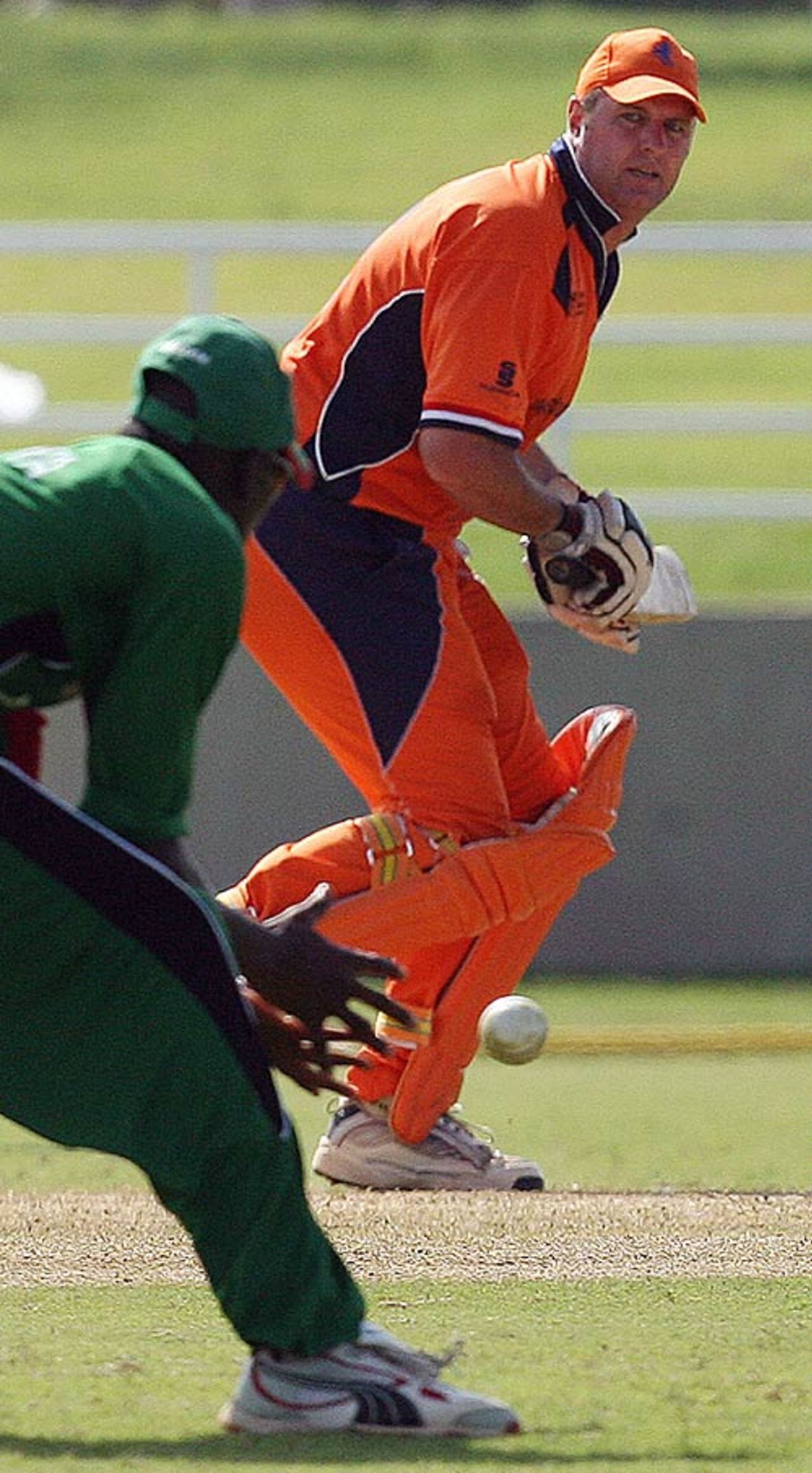 Darron Reekers considers taking off for a run during his 75, Kenya v Netherlands, 2007 World Cup warm-up, Trelawny Stadium, March 8, 2007