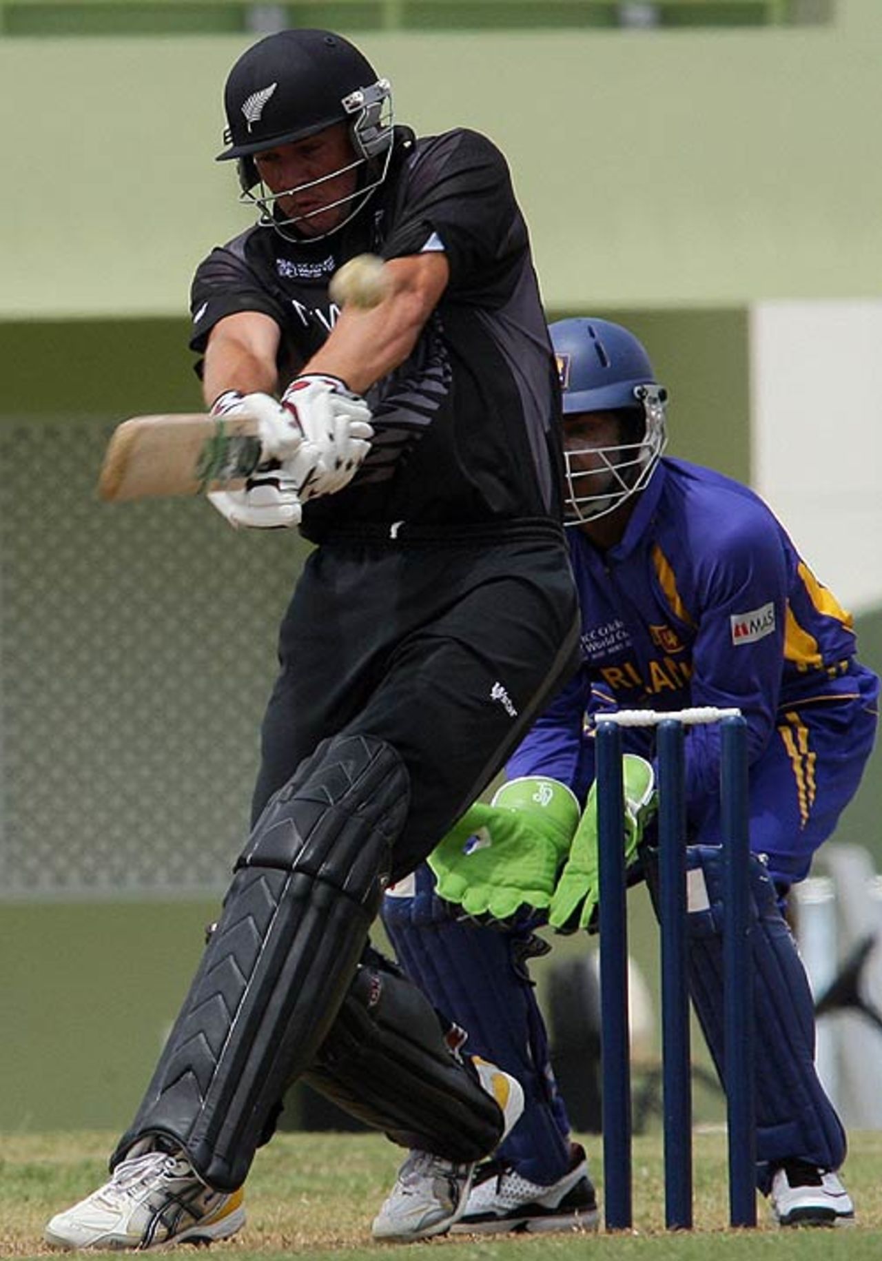 Peter Fulton belts a boundary during his 59, New Zealand v Sri Lanka, 2007 World Cup warm-up, Bridgetown, March 9, 2007