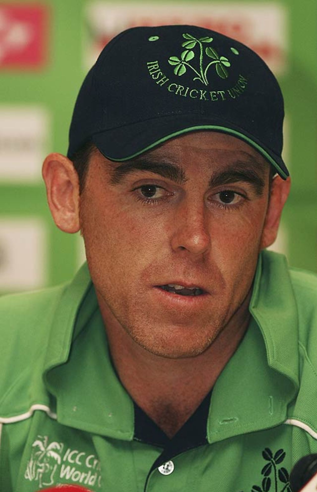 Trent Johnston, the Ireland captain, addresses the media in Montego Bay, Jamaica, March 10, 2007