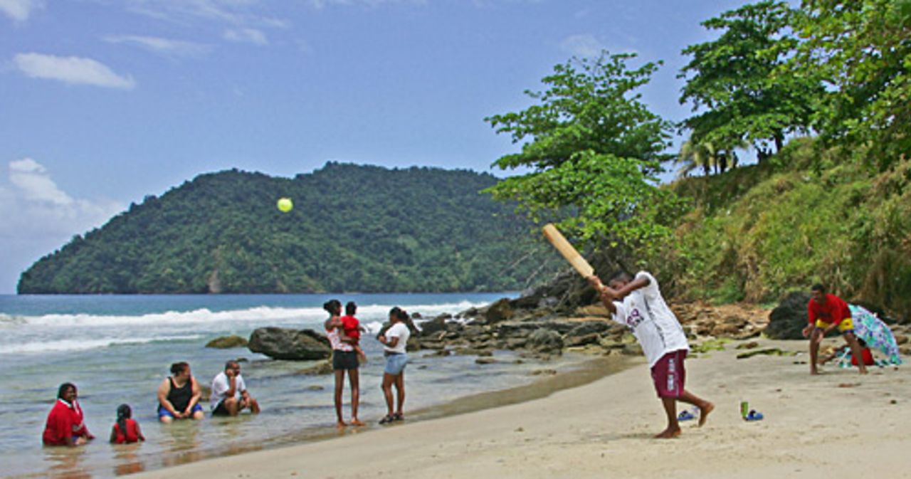 Locals play cricket on the beach, 2007 World Cup, Maracas Bay, Northern Trinidad, March 11, 2007