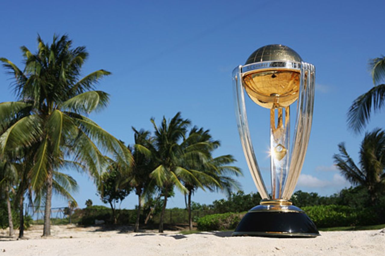 The World Cup trophy with palm trees in the background, Ritz Carlton Hotel, Montego Bay, March 11, 2007