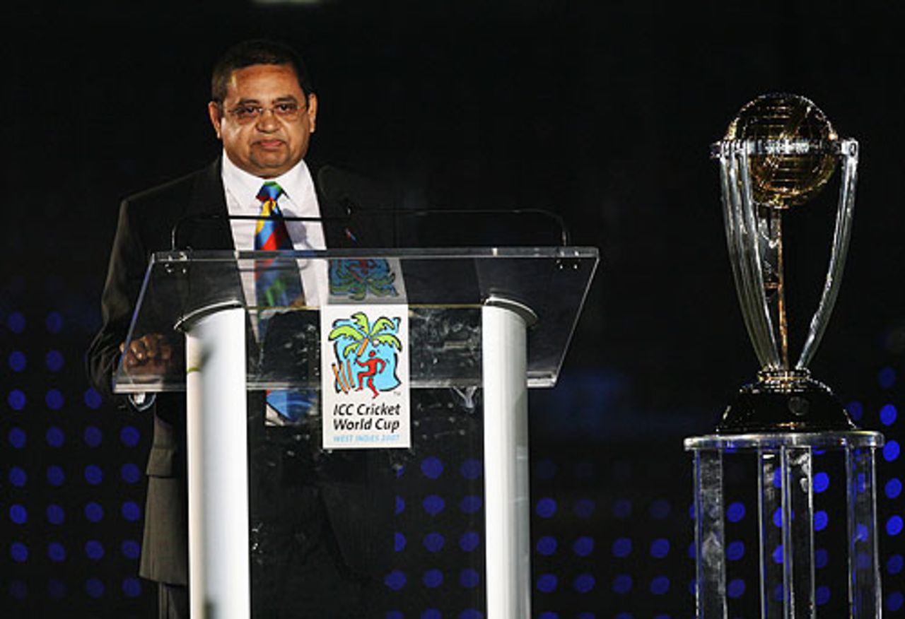 Percy Sonn speaks during the opening ceremony of the World Cup, Trelawny, March 11, 2007