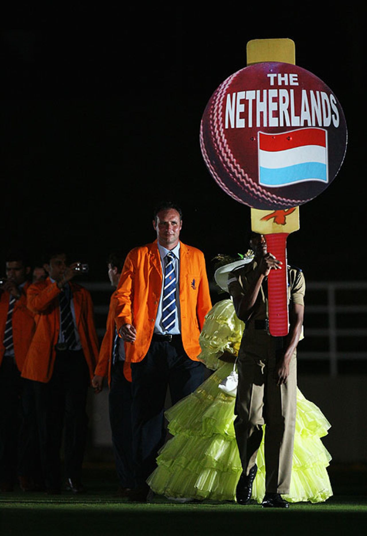 Luuk van Troost leads the Netherlands during the opening ceremony of the World Cup, Trelawny, March 11, 2007