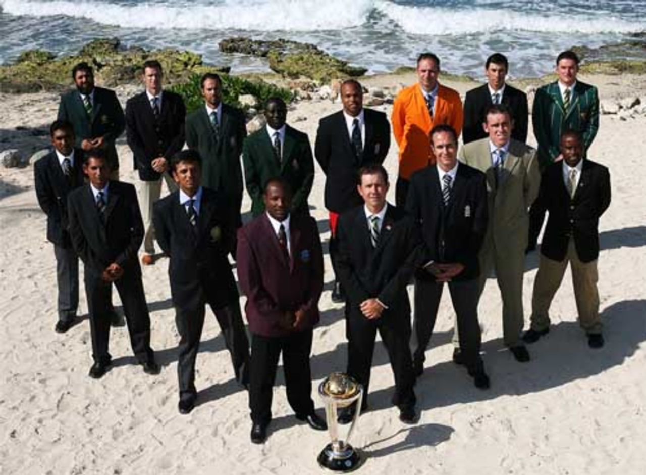 World Captains pose with the World Cup Trophy, Montego Bay, March11, 2007