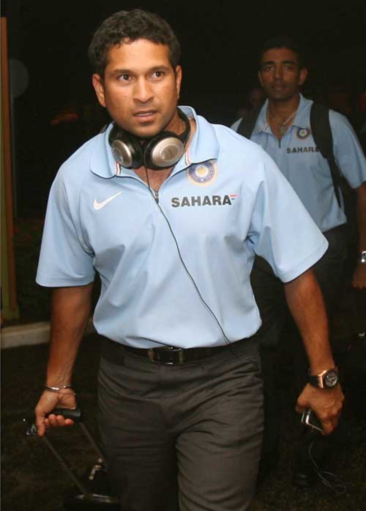 Sachin Tendulkar arrives at the Hilton Hotel in Port-of-Spain, Trinidad and Tobago, March 12, 2007.