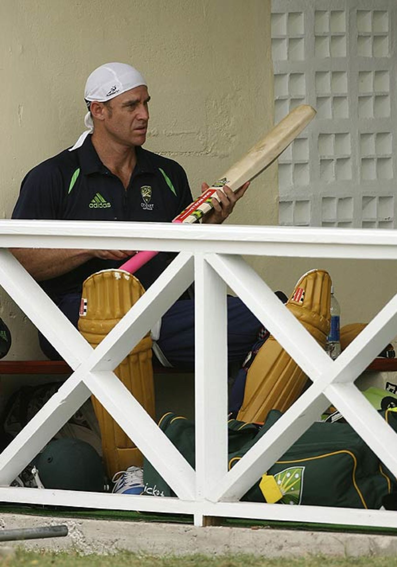Matthew Hayden gets ready for practice ahead of Australia's opening game, 2007 World Cup, St Kitts, March 13, 2007