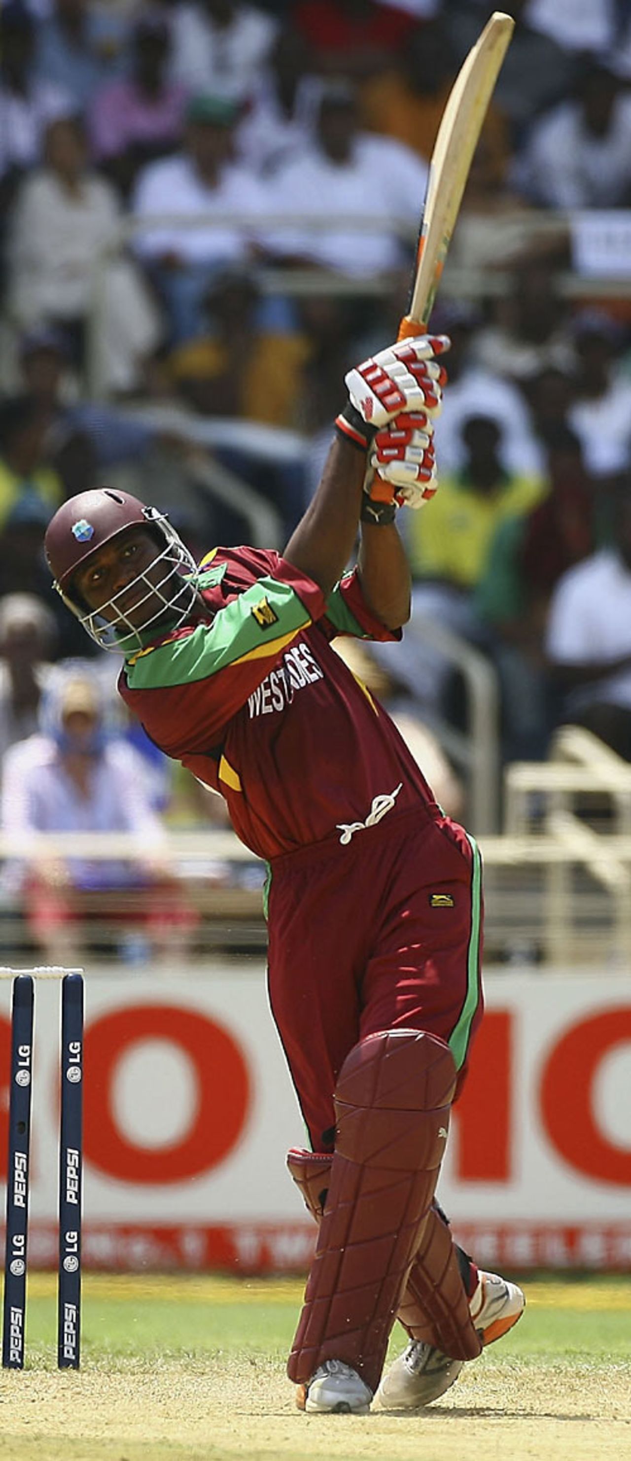 Marlon Samuels smacks a six over long-on, West Indies v Pakistan, Group D, Kingston, 2007 World Cup, March 13, 2007