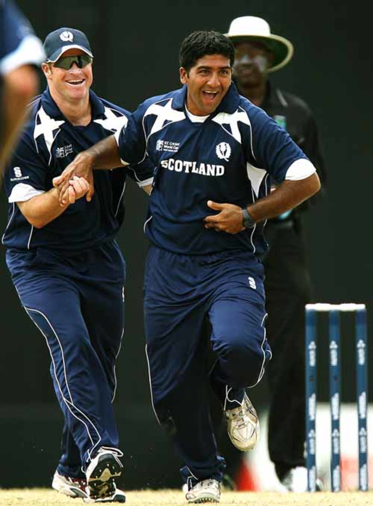 Scotland's Majid Haq is ecstatic after removing Matthew Hayden, Australia v Scotland, Group A, Basseterre, 2007 World Cup, March 14, 2007
