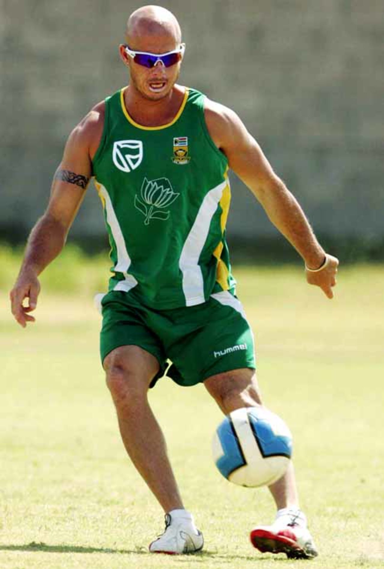 Herschelle Gibbs warms up with a game of soccer, St Kitts, March 14, 2007