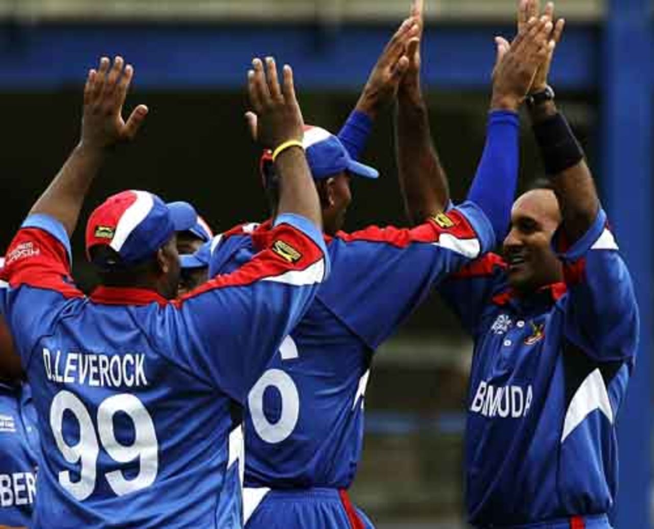 Saleem Mukuddem is the toast of his team as he gets the breakthrough against the strong Sri Lankans, Bermuda v Sri Lanka, Group B, Port of Spain, March 15, 2007